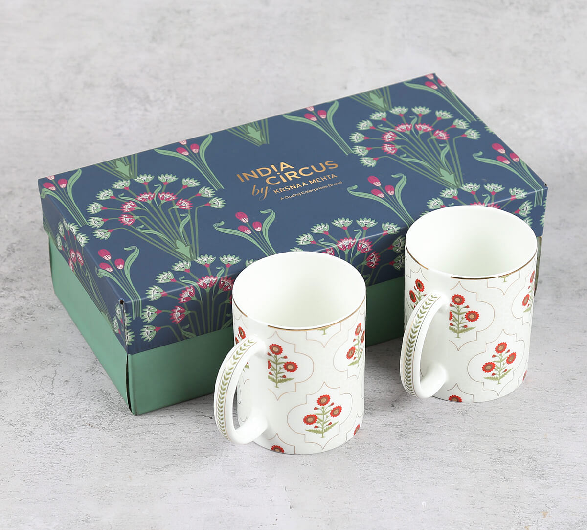 India Circus by Krsnaa Mehta Grey Poppy Flower Mug Set of 2