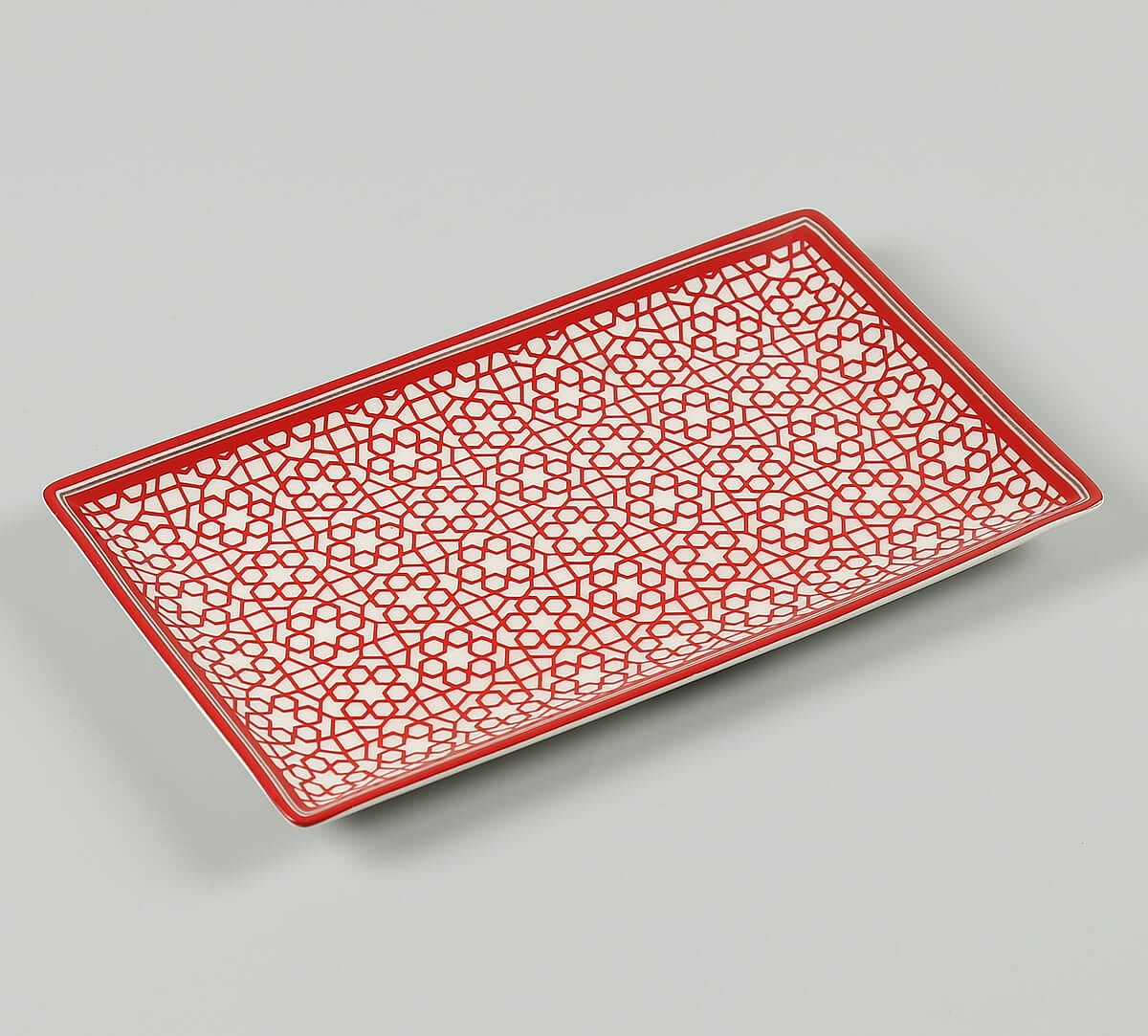 India Circus by Krsnaa Mehta Grey Poppy Flower Small Rectangle Platter