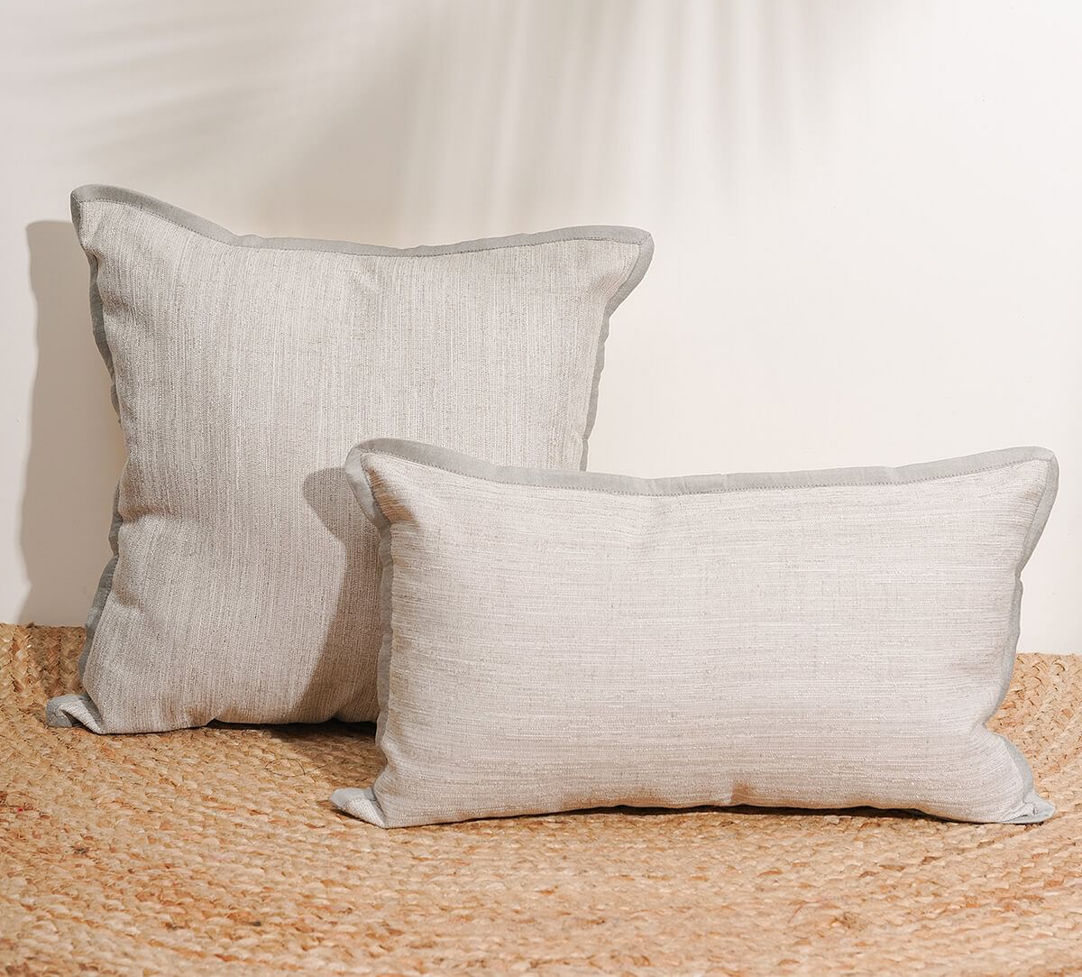 India Circus by Krsnaa Mehta Heavenly Gray Flange Khadi Cushion Cover