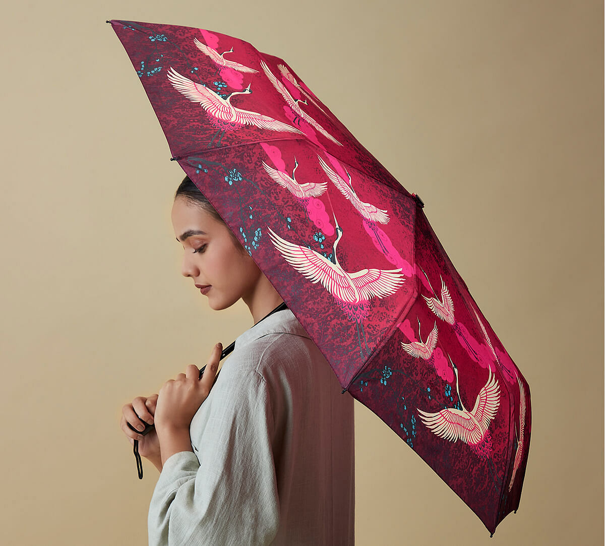 India Circus by Krsnaa Mehta Legend of the Cranes 3 fold Umbrella