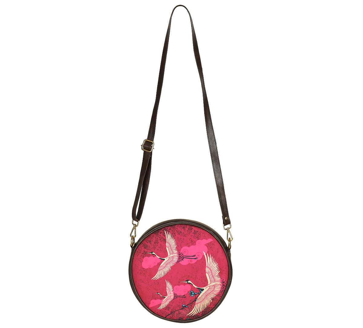 India Circus by Krsnaa Mehta Legend of the Cranes Round Crossbody Bag