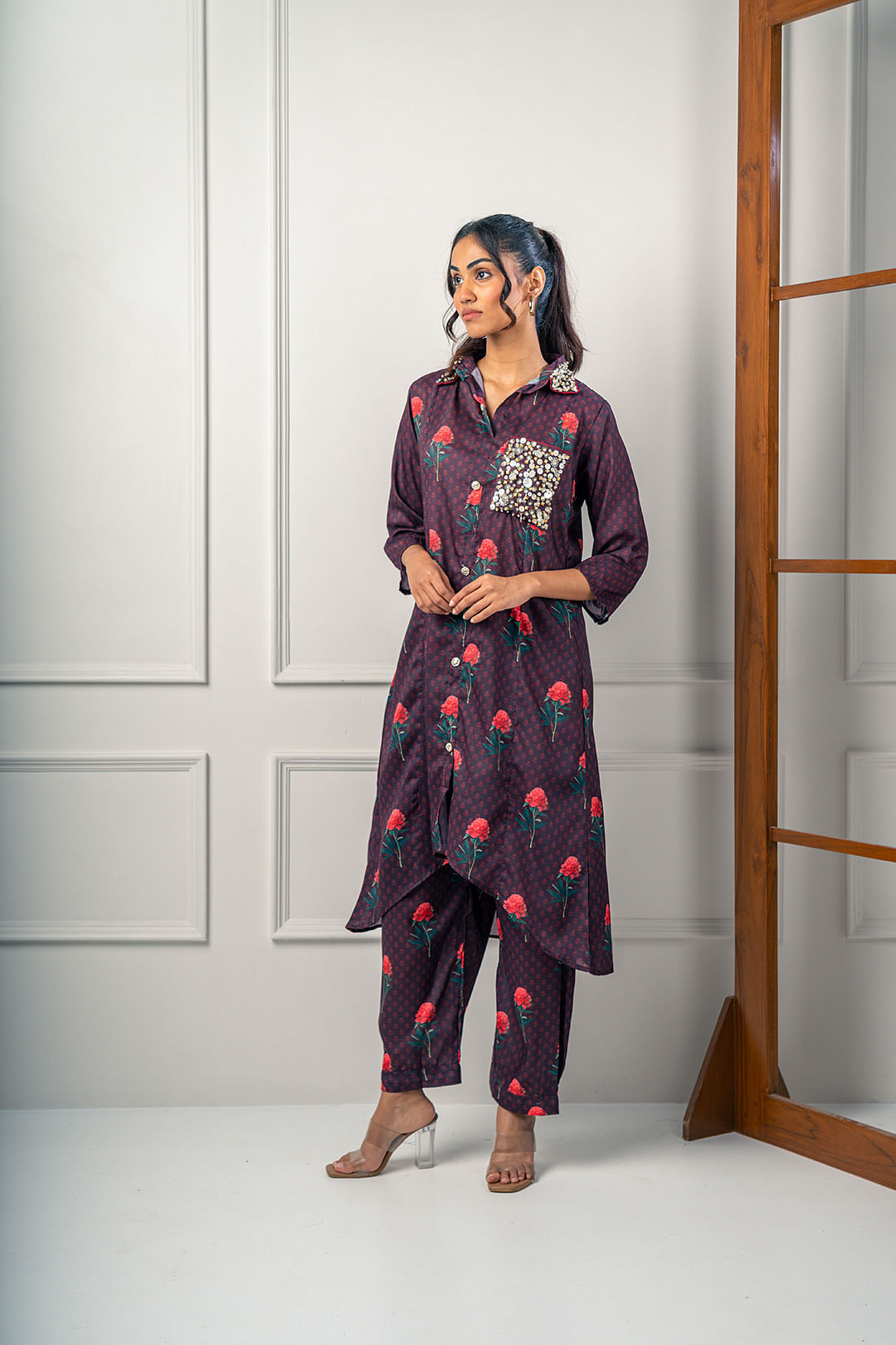 India Circus by Krsnaa Mehta Maroon Mosaic Co-Ord Set