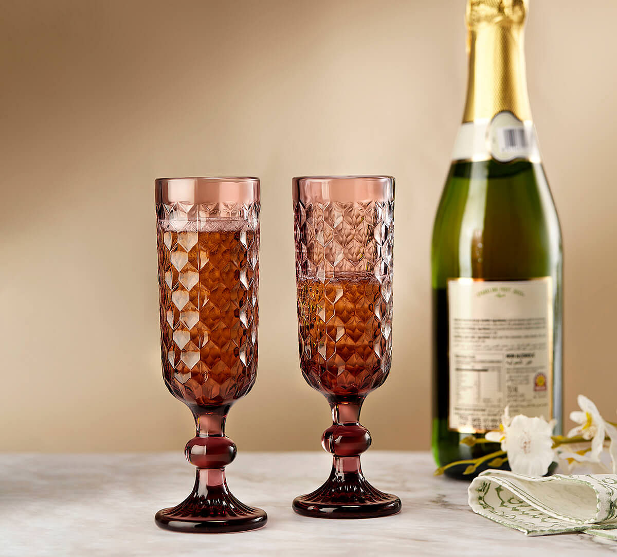 India Circus by Krsnaa Mehta Merlot Embossed Champagne Glasses Set of 2