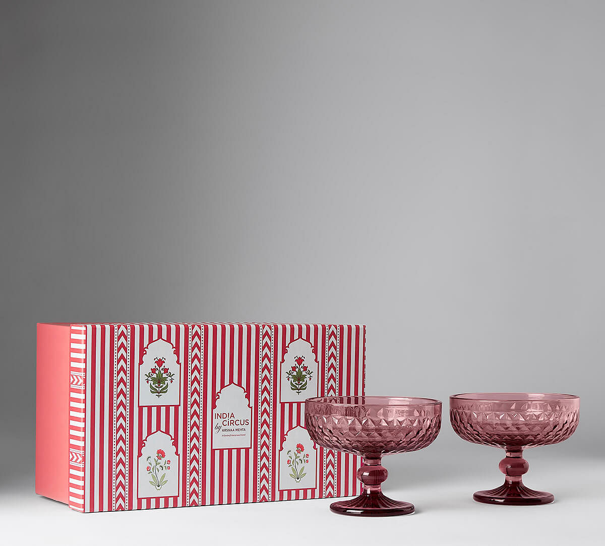 India Circus by Krsnaa Mehta Merlot Embossed Dessert Glasses Set of 2