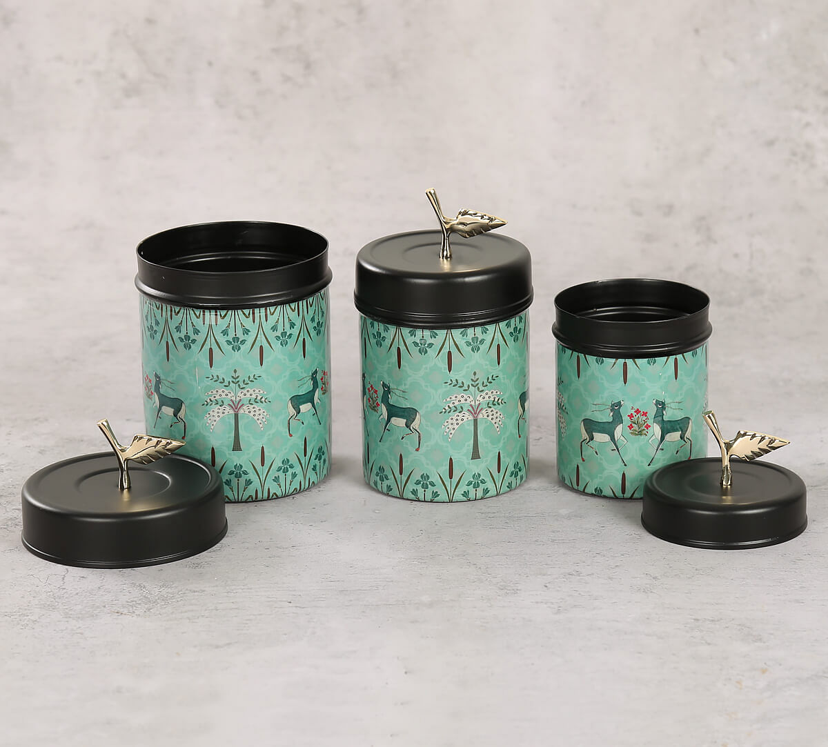 India Circus by Krsnaa Mehta Mirroring Deer Garden Steel Container Set of 3