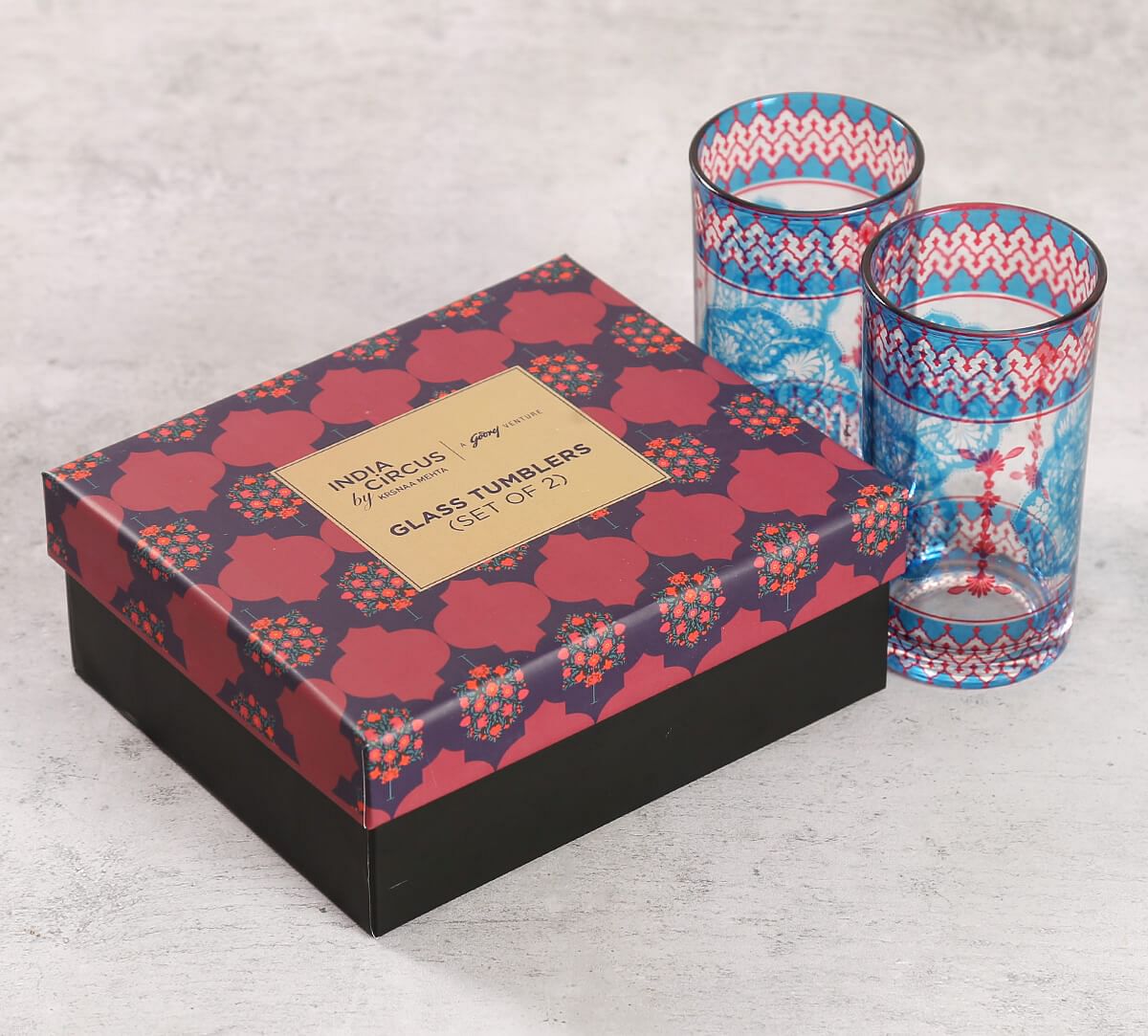 India Circus by Krsnaa Mehta Modern loom infinity Glass Tumbler Set of 2