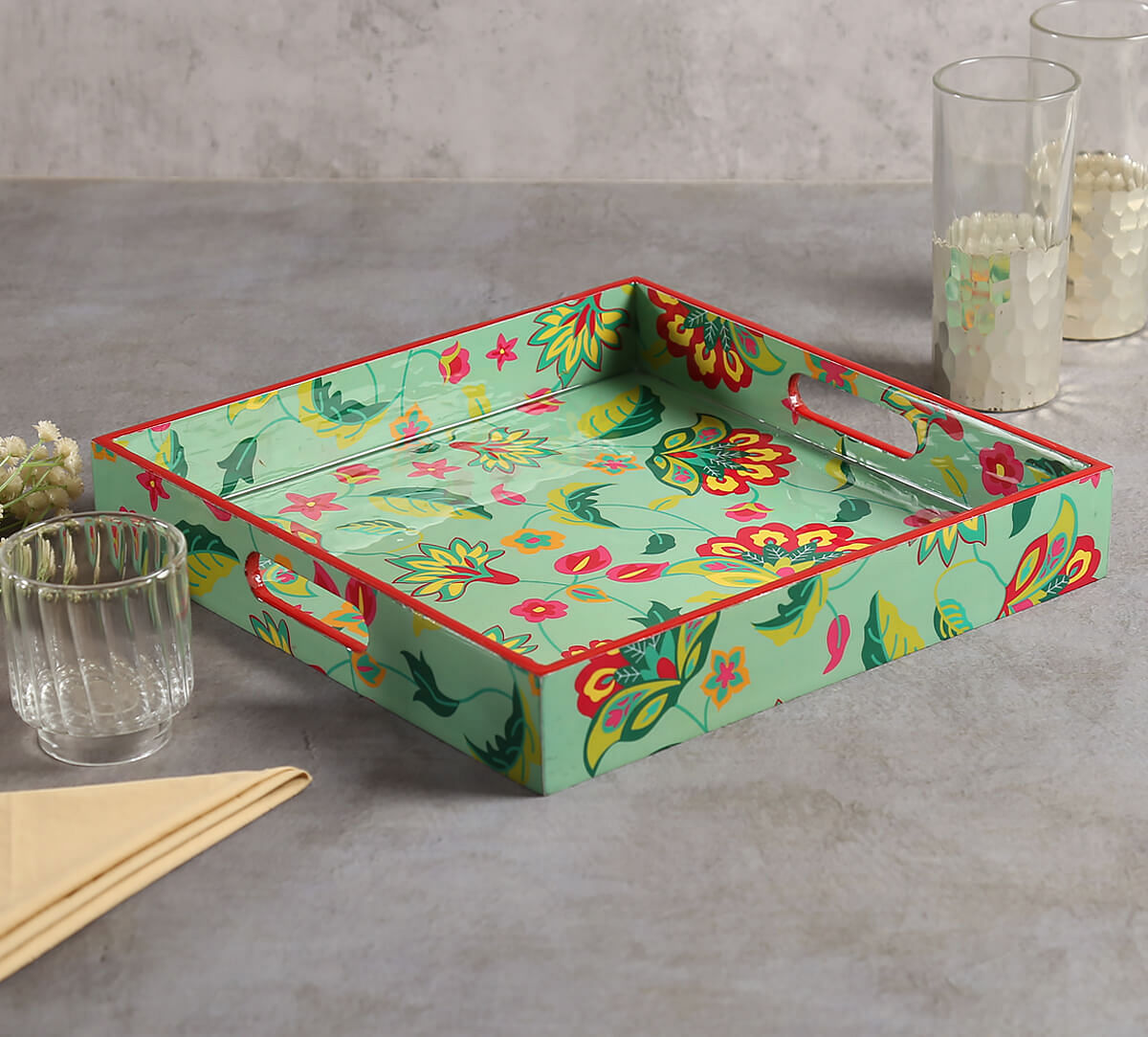 India Circus by Krsnaa Mehta Neon Cyanic Pop Burst MDF Square Tray