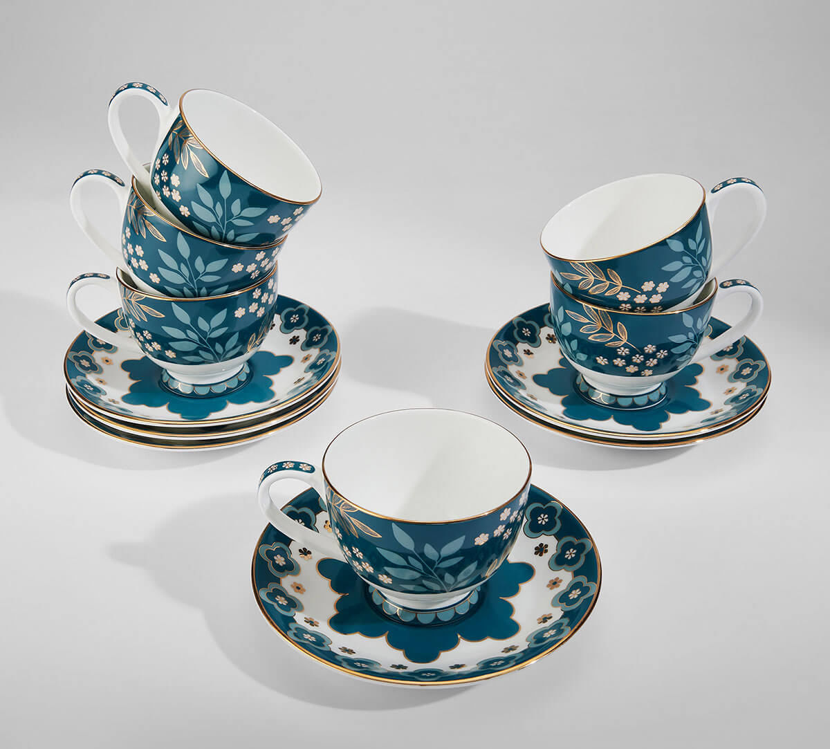 India Circus by Krsnaa Mehta Oceanic Opulence Cup & Saucer Set of 6