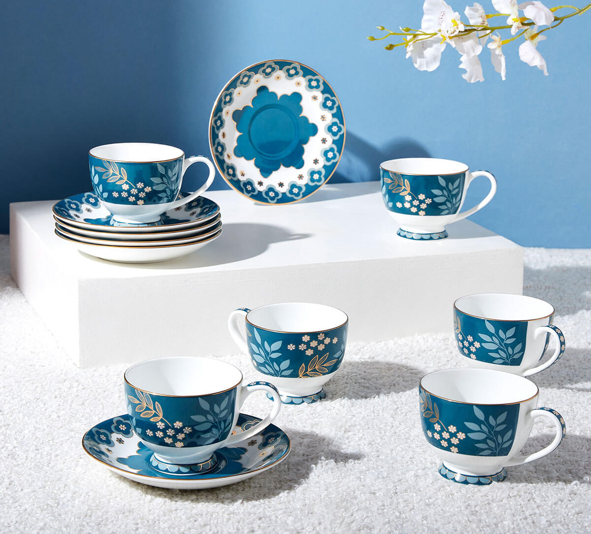 India Circus by Krsnaa Mehta Oceanic Opulence Cup & Saucer Set of 6