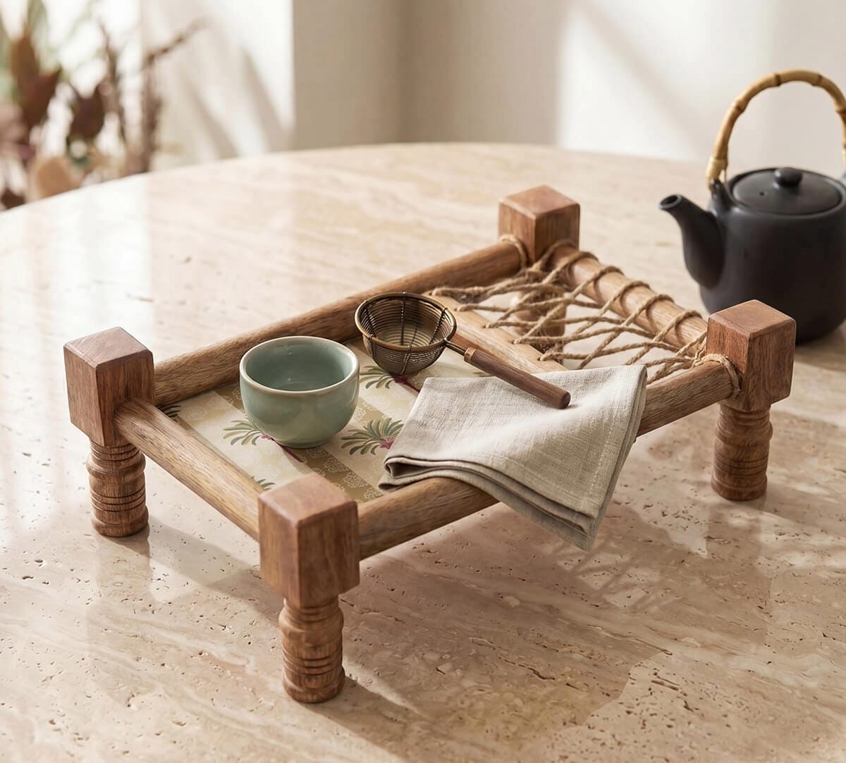 Palms of Chanderi Wooden Platter