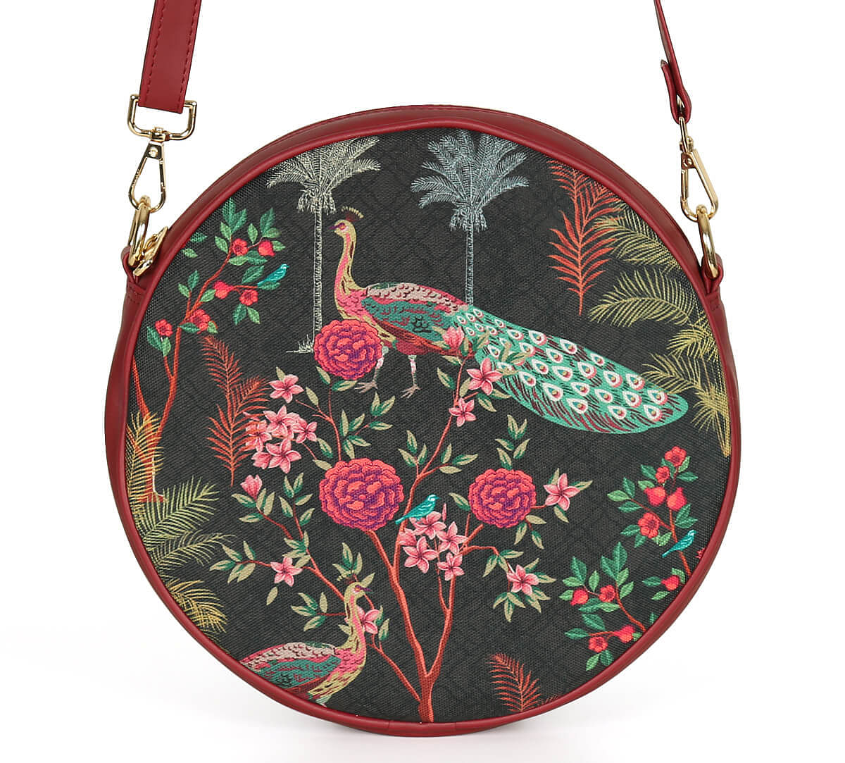 India Circus by Krsnaa Mehta Peacock Garden Round Crossbody Bag