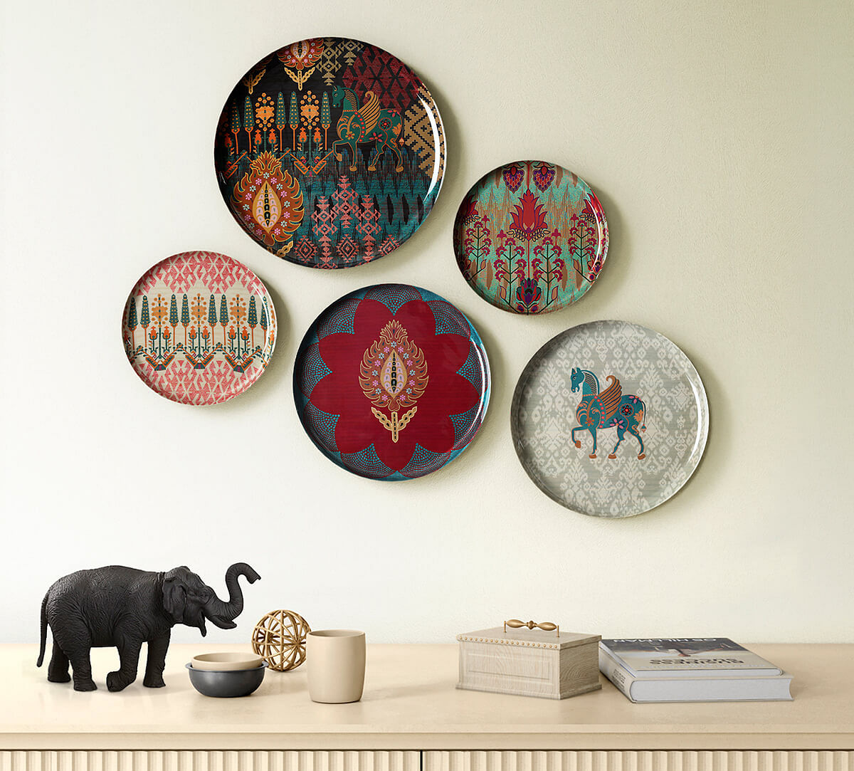 India Circus by Krsnaa Mehta Pegasus of Greece Wall Decor Plates Set of 5