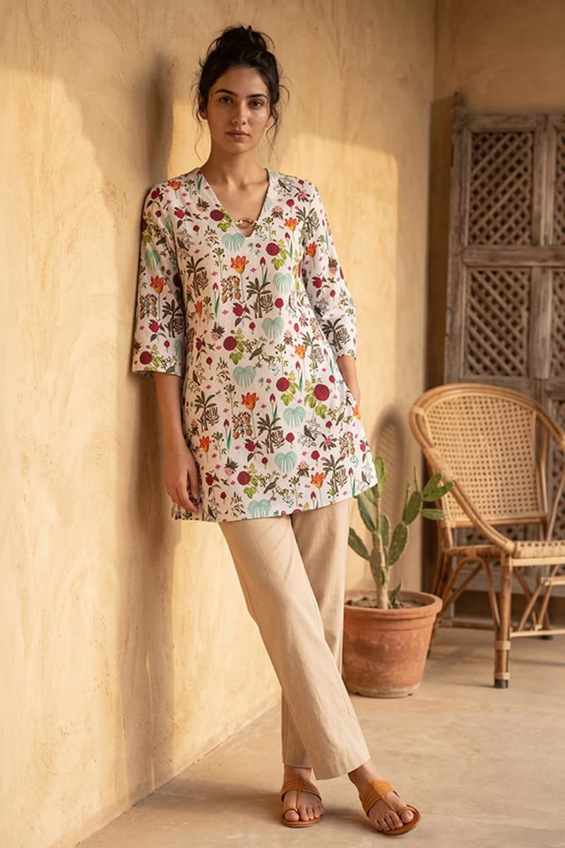 India Circus by Krsnaa Mehta Petal and Plume Kaftan Kurti Short