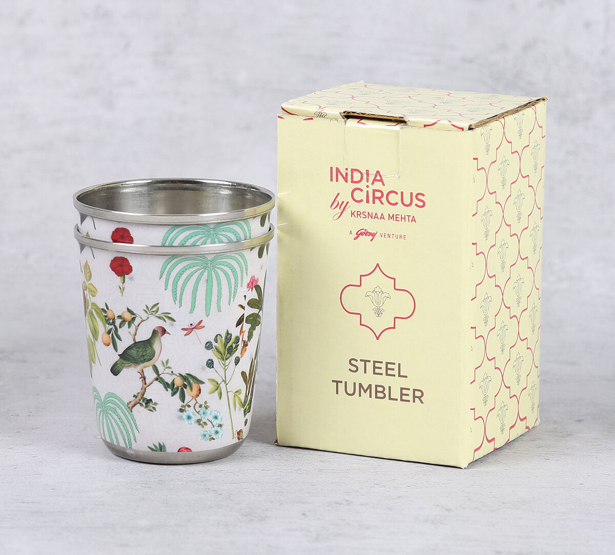 India Circus by Krsnaa Mehta Petal and Plume Small Steel Tumbler Set of 2