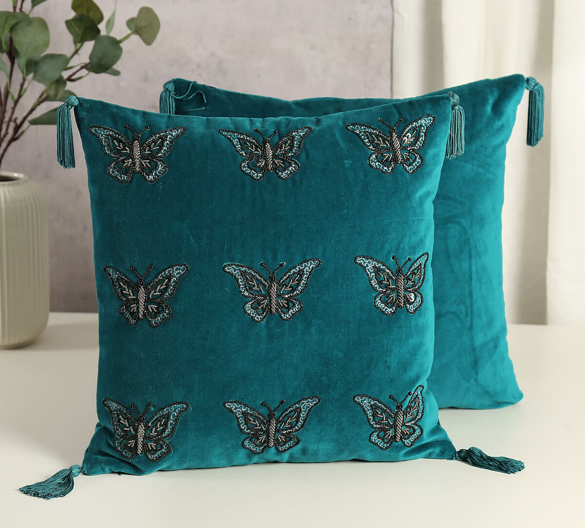 India Circus by Krsnaa Mehta Prussian Butterfly Adorn Cushion Cover