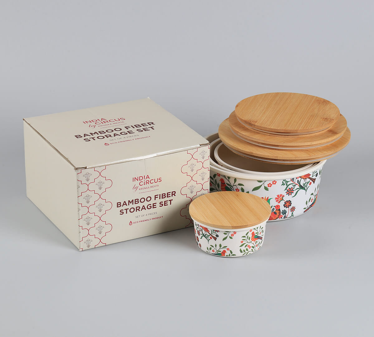India Circus by Krsnaa Mehta Psittacines Enquiry Bamboo Container Set of 4