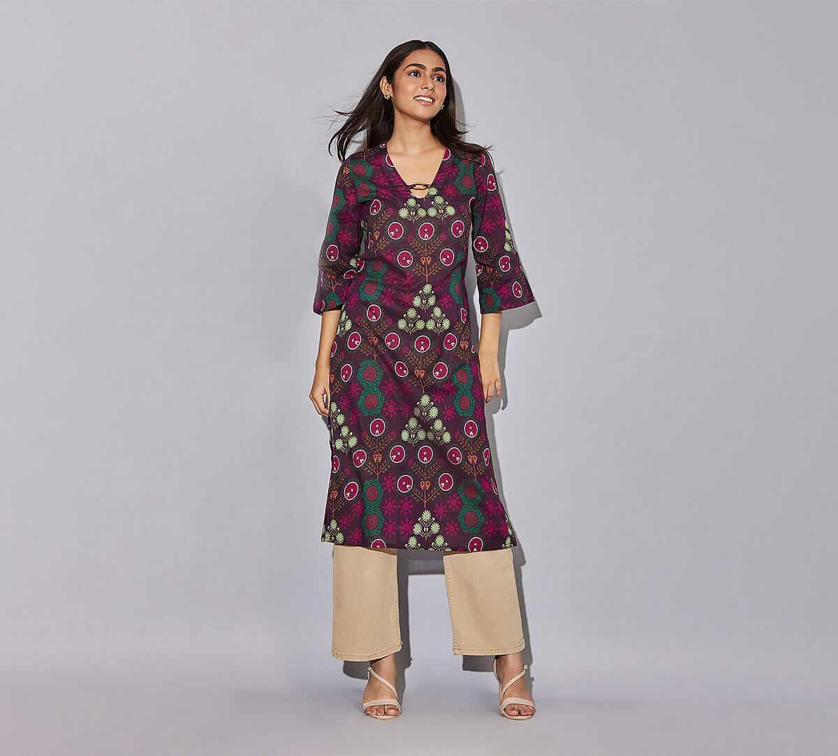 India Circus by Krsnaa Mehta Raceme Rosettes Kaftan Kurti Long