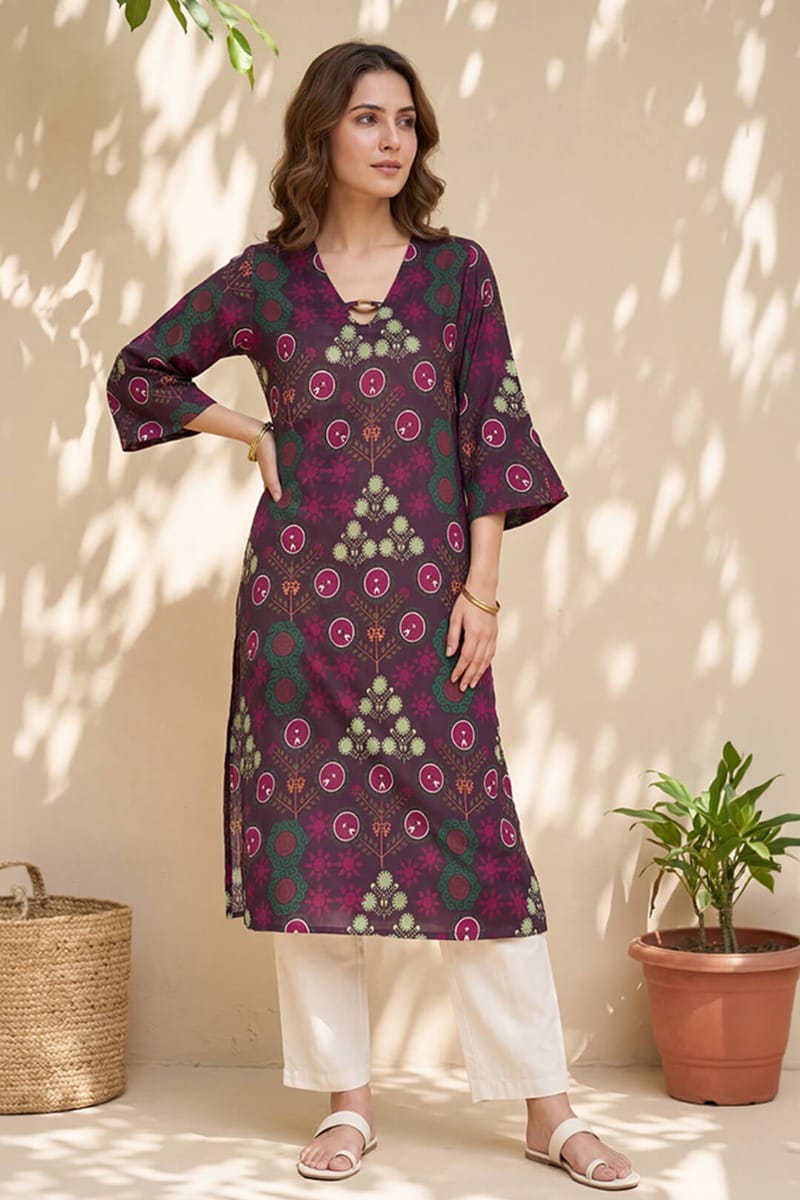 India Circus by Krsnaa Mehta Raceme Rosettes Kaftan Kurti Long