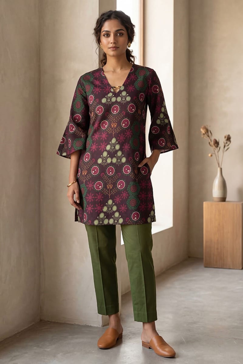 India Circus by Krsnaa Mehta Raceme Rosettes Kaftan Kurti Short