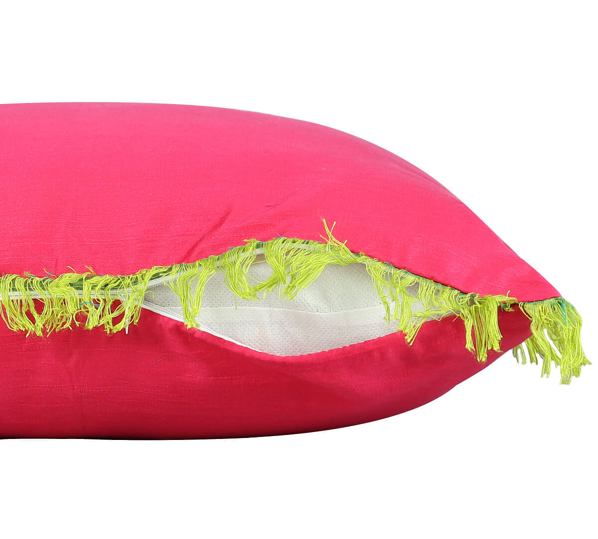 India Circus by Krsnaa Mehta Raspberry Fringe Cushion Cover