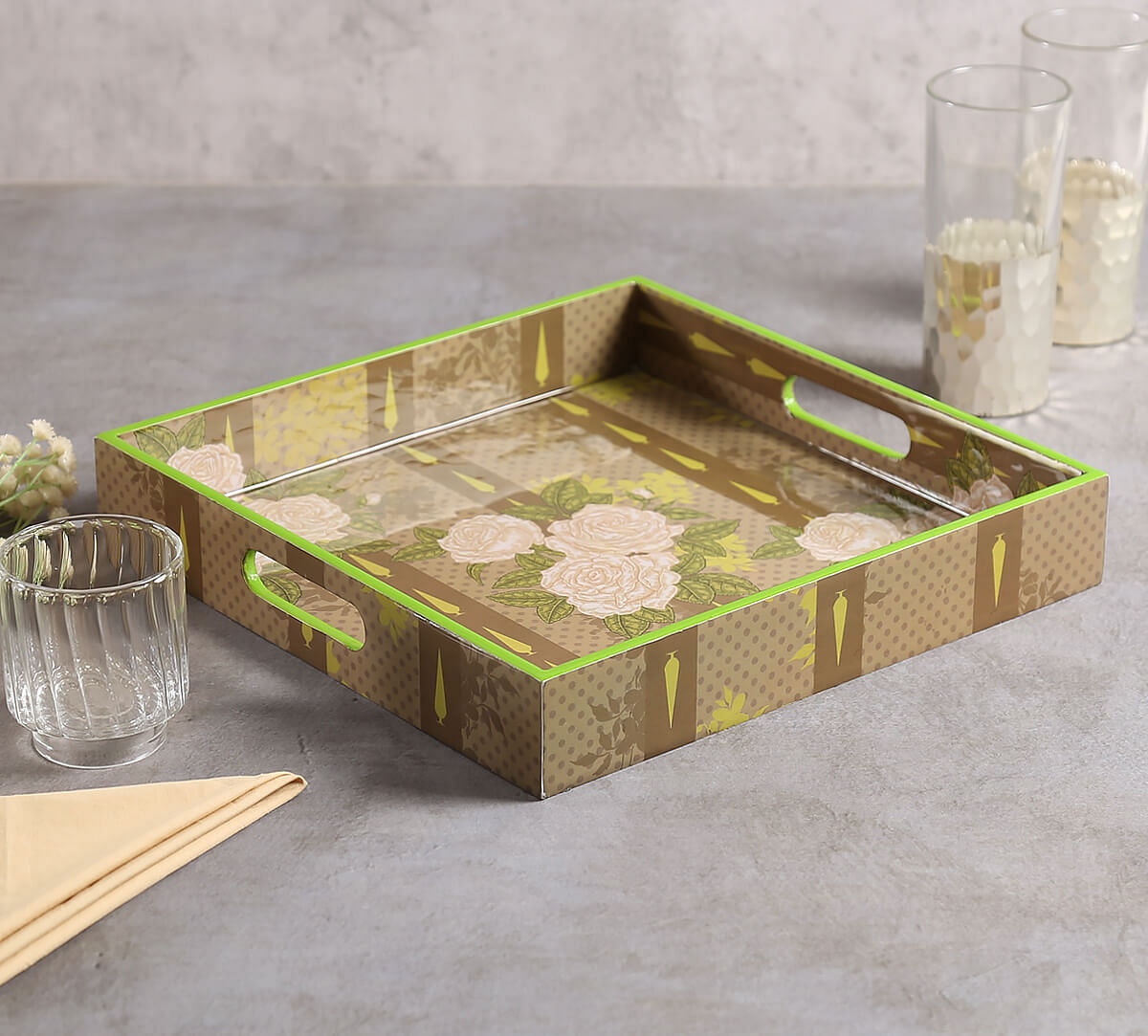 India Circus by Krsnaa Mehta Rose Alba's Tenor MDF Square Tray