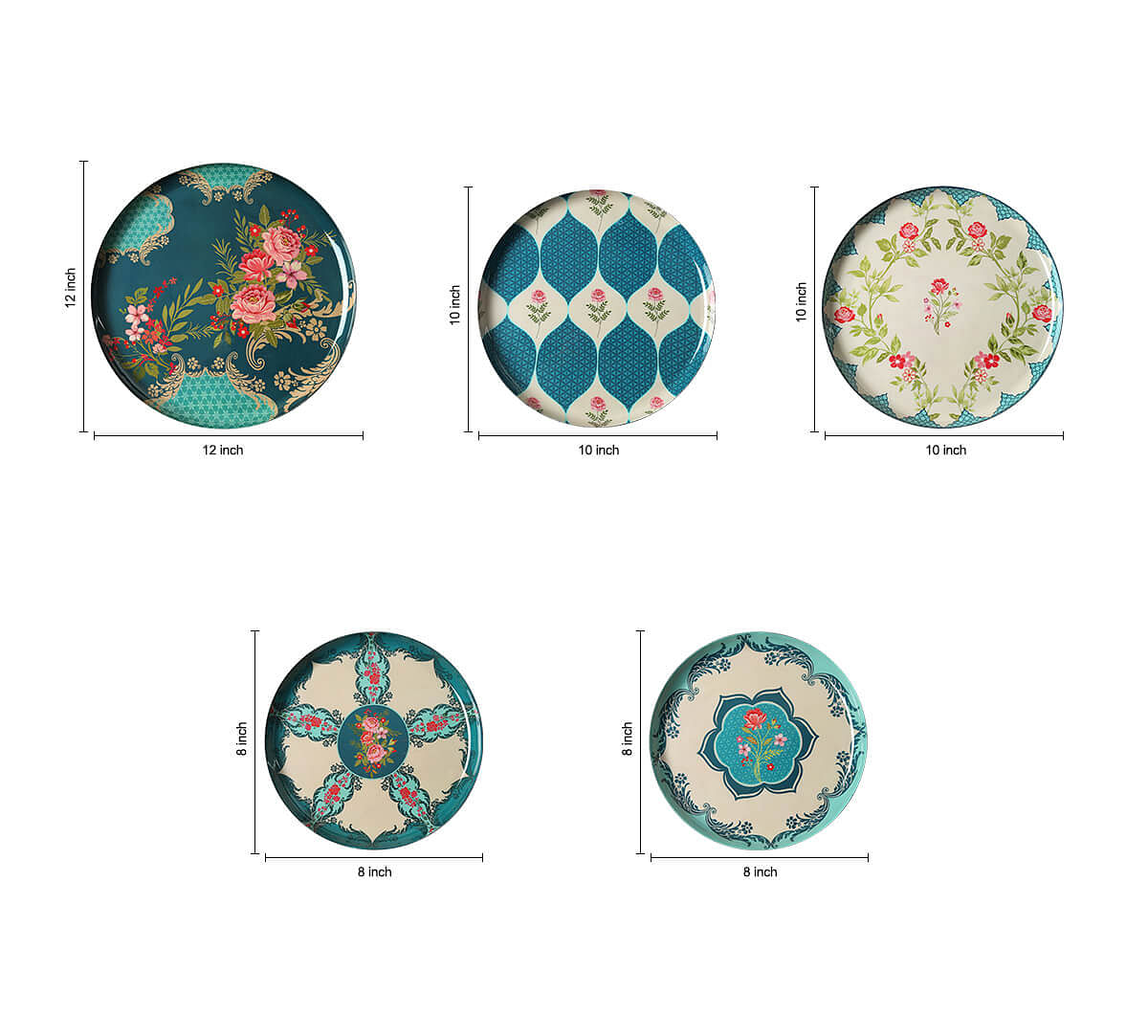 India Circus by Krsnaa Mehta Roses of Sapphire Wall Decor Plates Set of 5