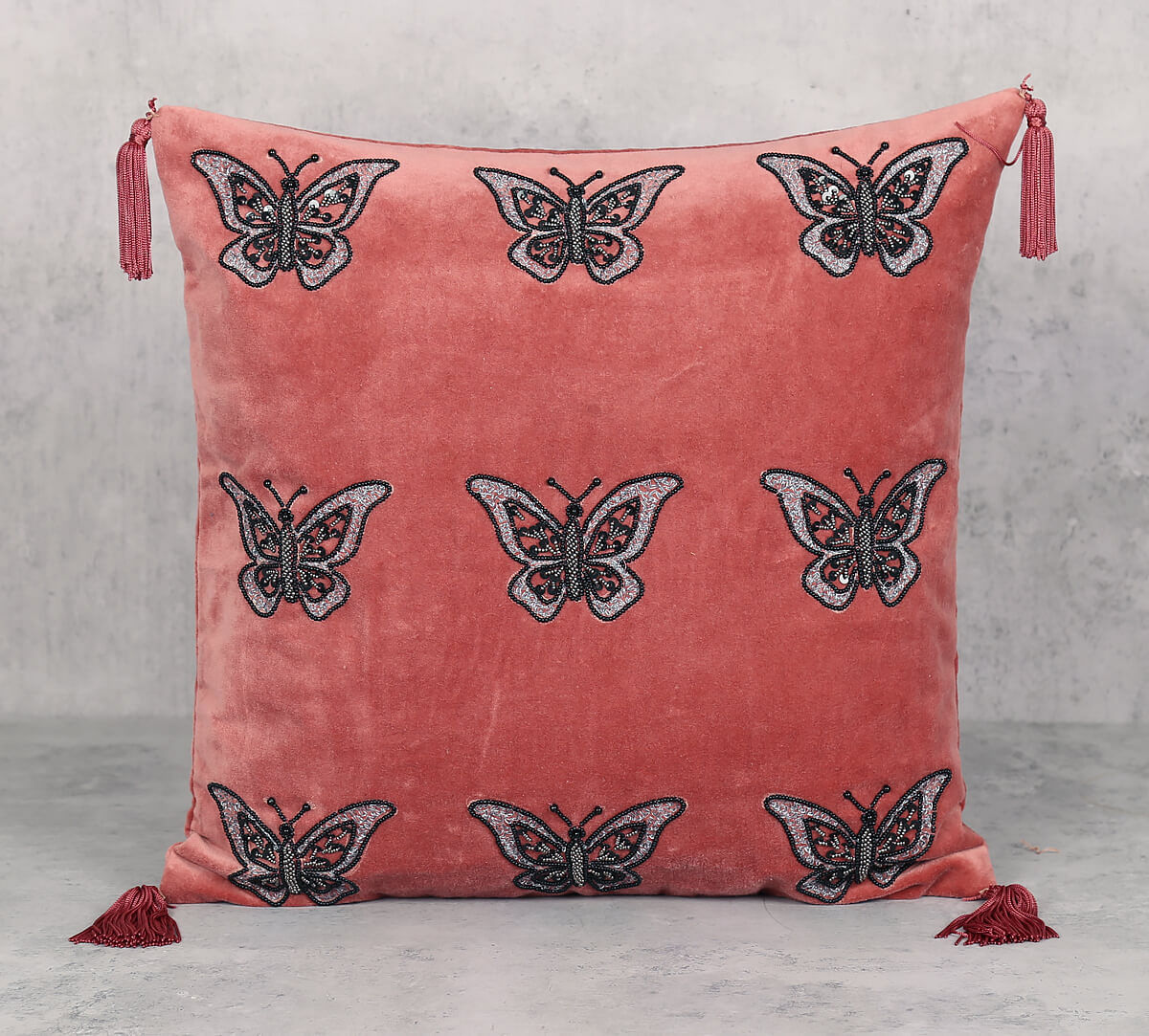 India Circus by Krsnaa Mehta Salmon Butterfly Adorn Cushion Cover