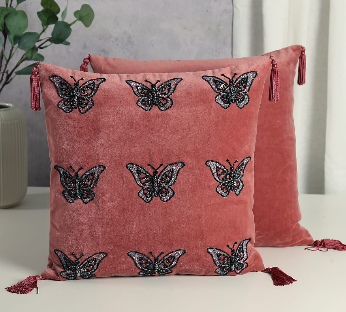 India Circus by Krsnaa Mehta Salmon Butterfly Adorn Cushion Cover