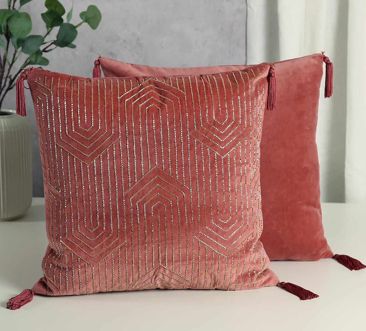 India Circus by Krsnaa Mehta Salmon Luxurious Drape Cushion Cover