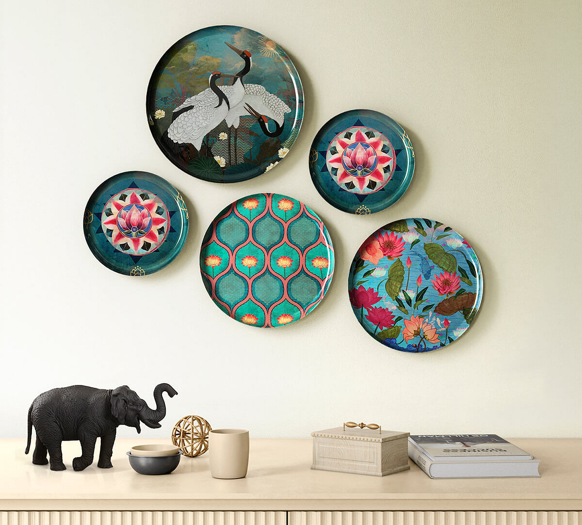 India Circus by Krsnaa Mehta Sarus in Lake Wall Decor Plates Set of 5