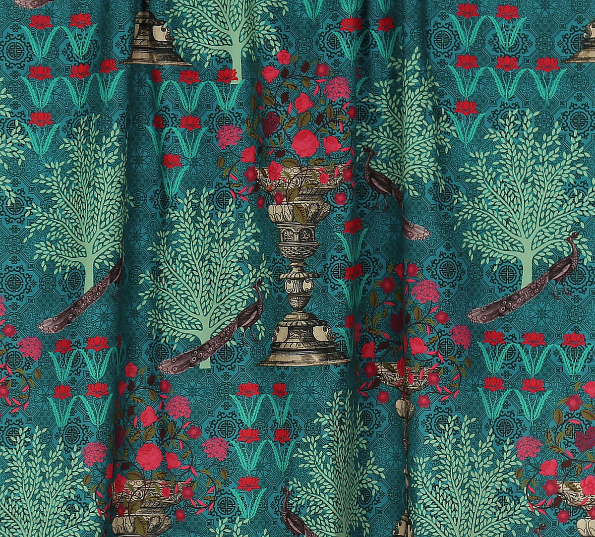 India Circus by Krsnaa Mehta Sea Green Floral Pillar Crest Fabric