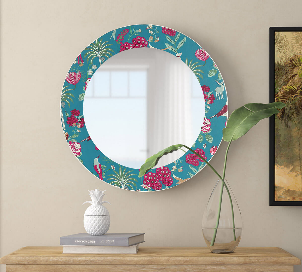 India Circus by Krsnaa Mehta Teal Floral Galore Wall Mirror