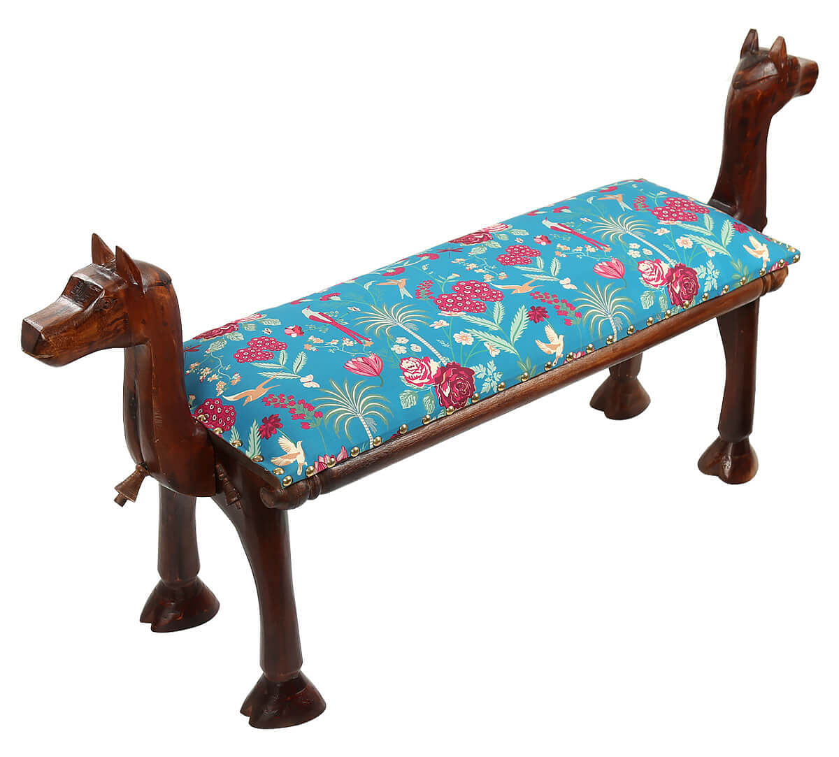 India Circus by Krsnaa Mehta Teal Floral Galore Wooden Animal Bench