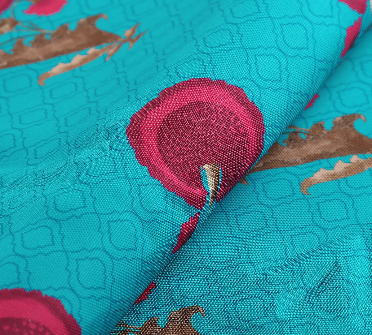 India Circus by Krsnaa Mehta Teal Flower Regalia Fabric