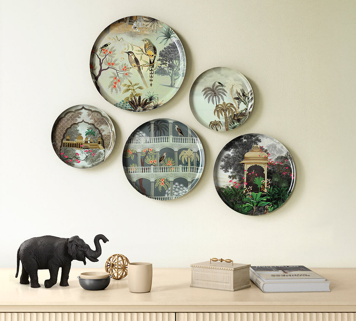 India Circus by Krsnaa Mehta Tropical Aves Wall Decor Plates Set of 5