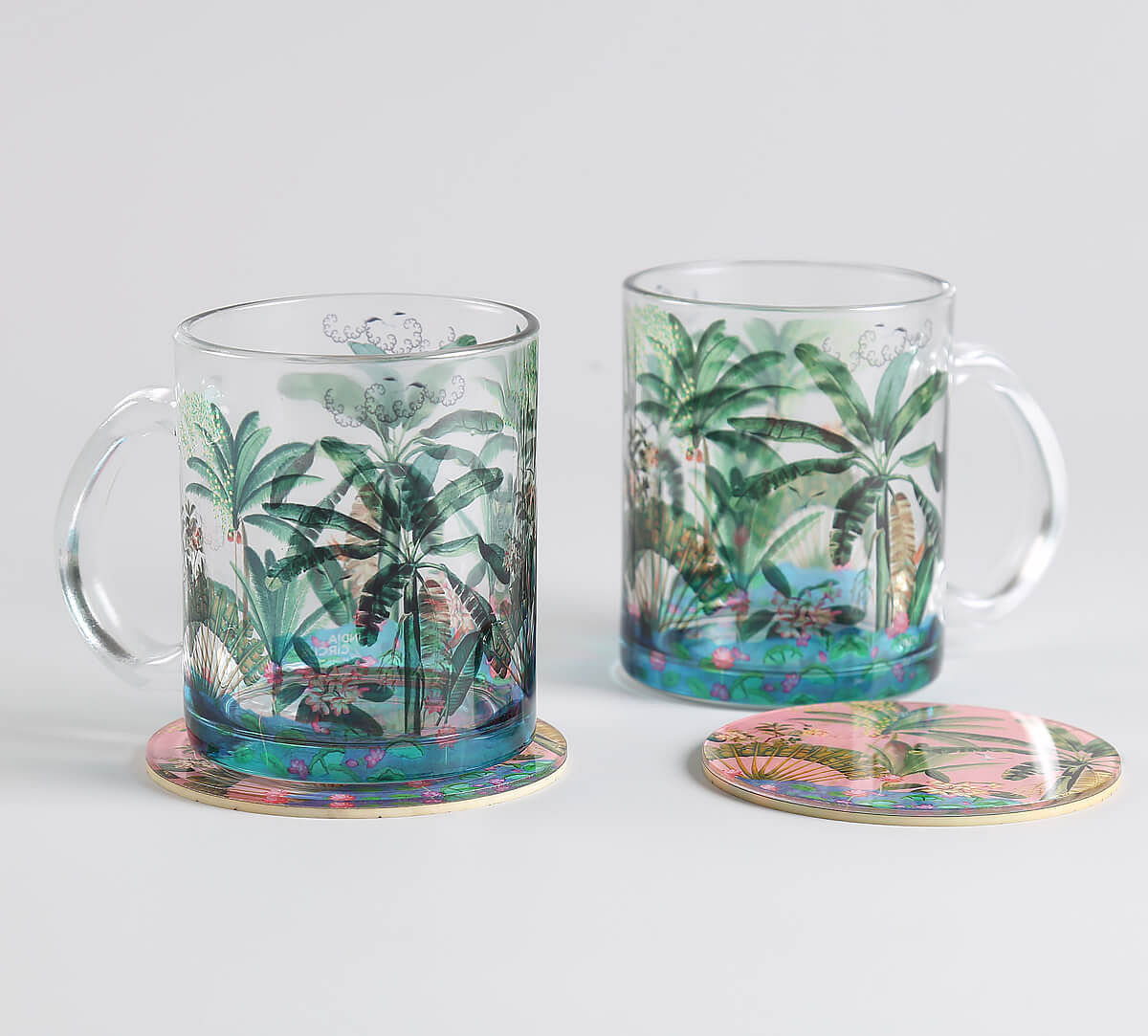 India Circus by Krsnaa Mehta Tropical Daze Glass Mugs & Coasters Combo - Set of 2