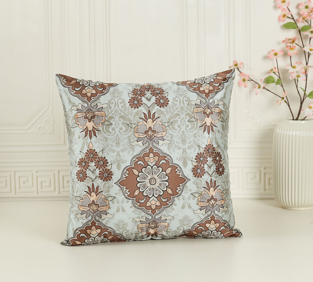 India Circus by Krsnaa Mehta Viridescent Motif Embroidered Cushion Cover