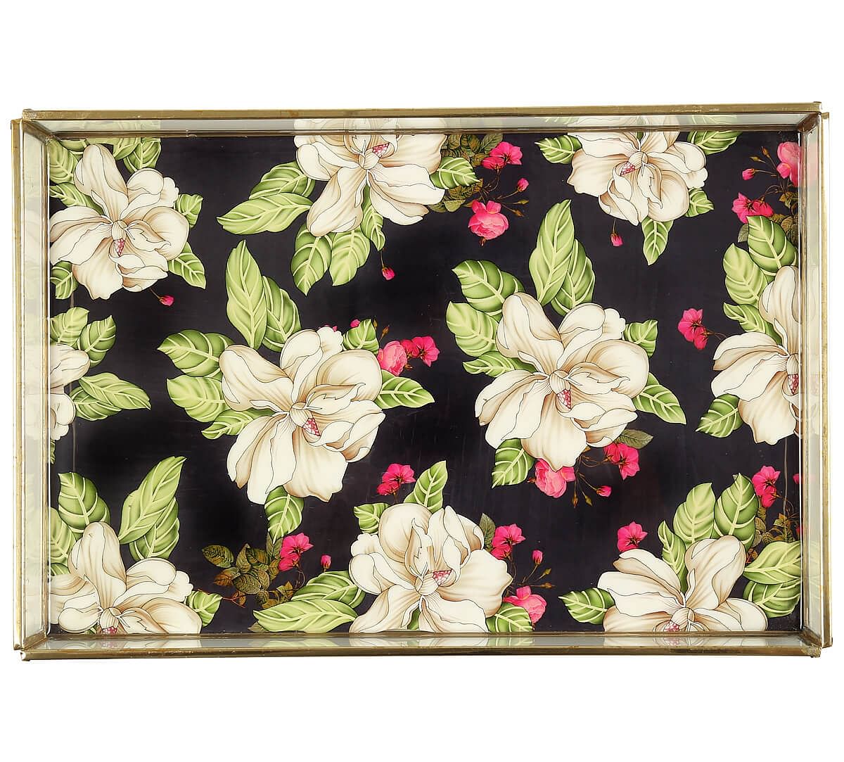 India Circus by Krsnaa Mehta White Rose Allure Rectangle Tray