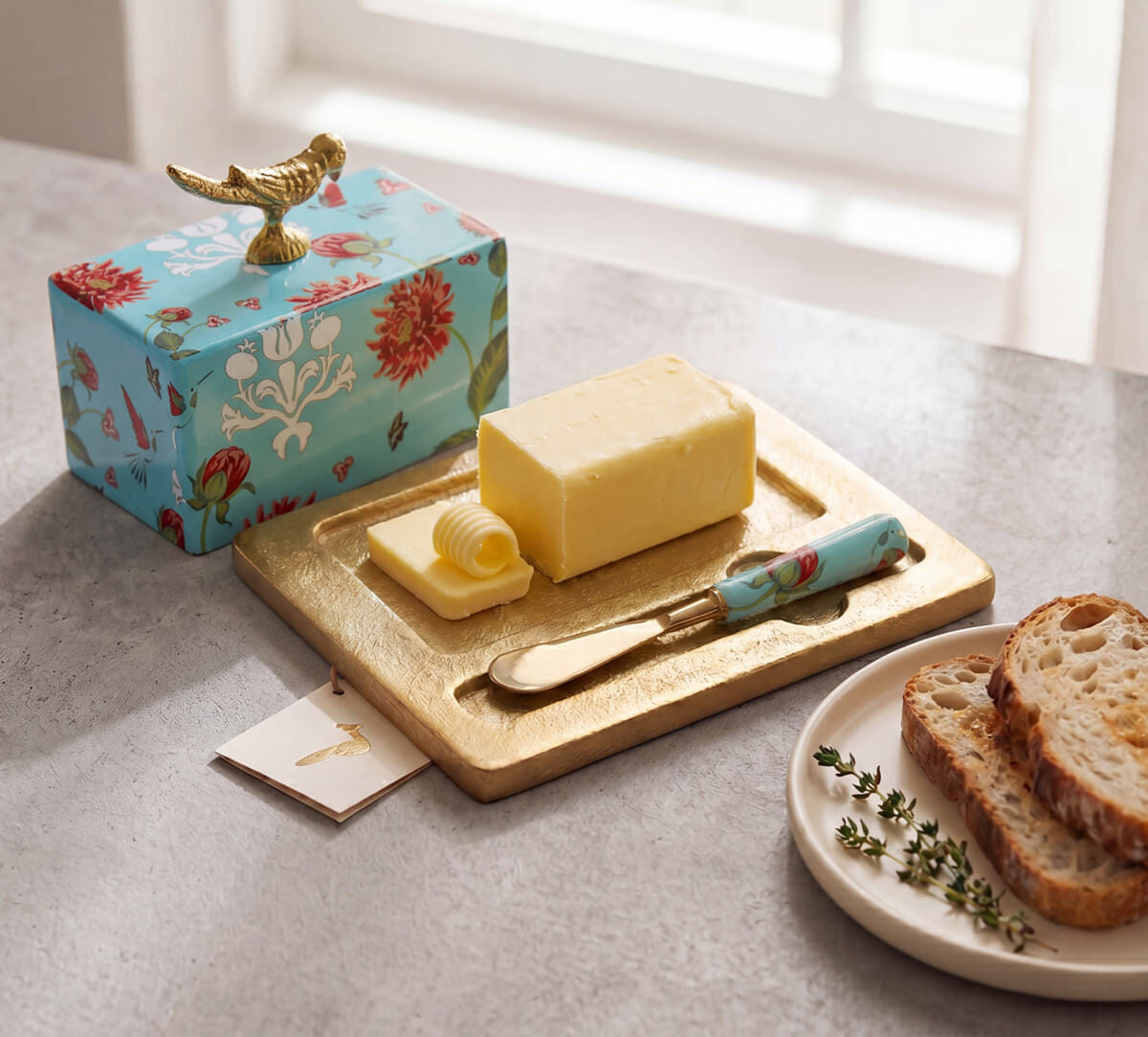 Zinnian Jazz Butter Dish with Butter Knife