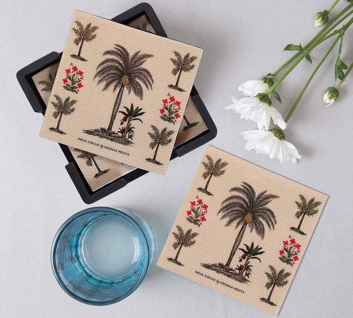 India Circus Chevron Palms MDF Table Coaster Set of 6