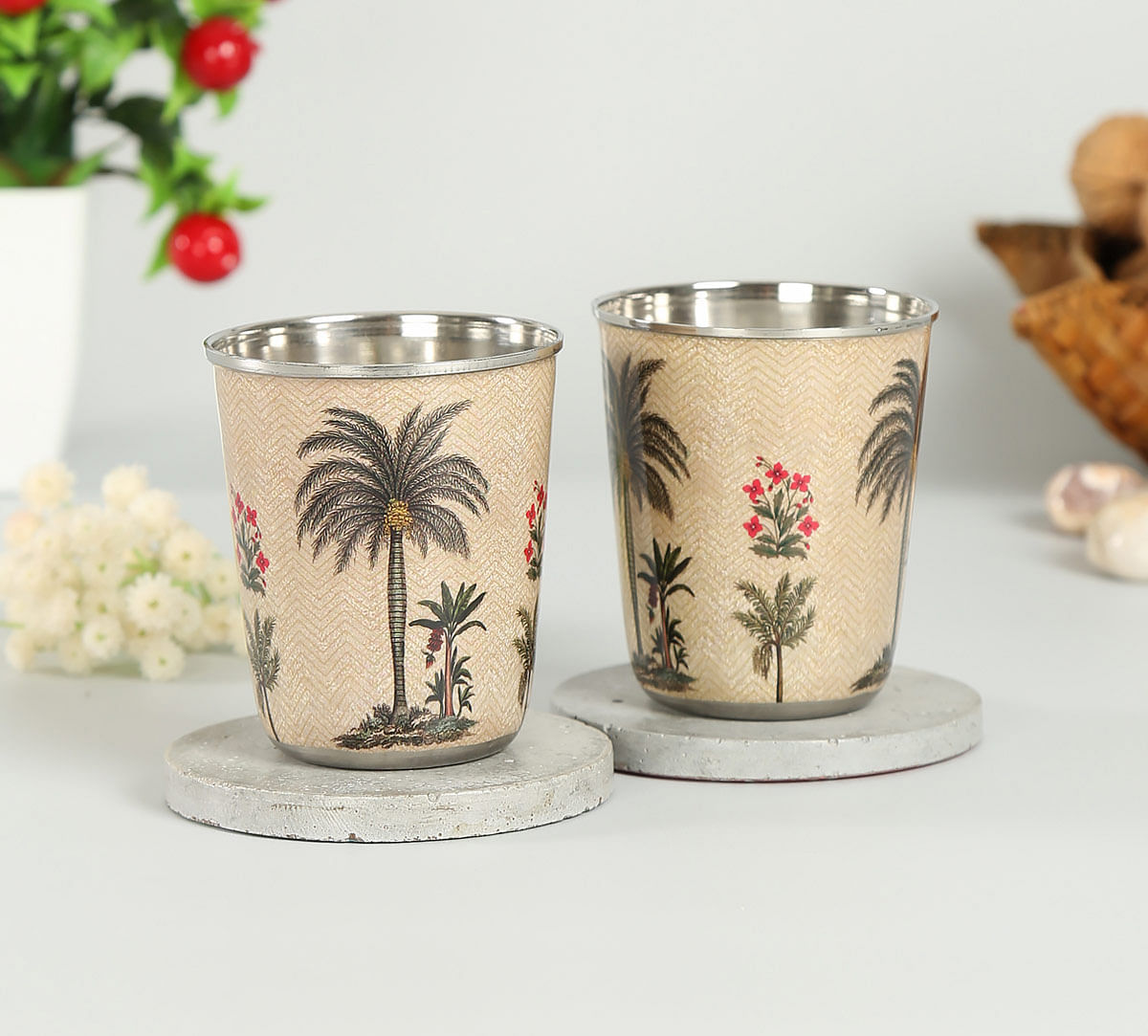 India Circus Chevron Palms Small Steel Tumbler (Set of 2)