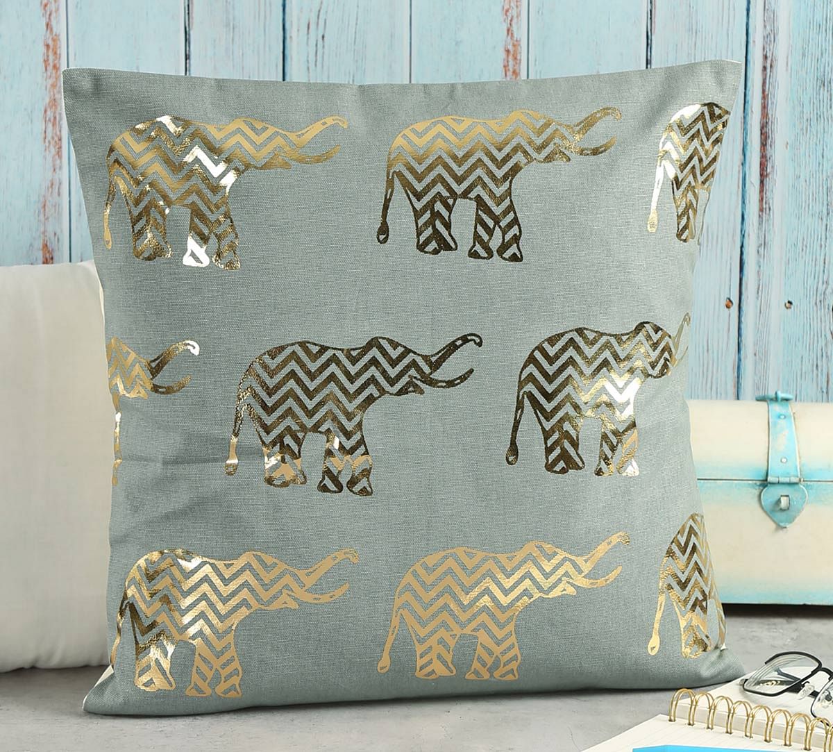 India Circus Chevron Tusker Foil Cushion Cover