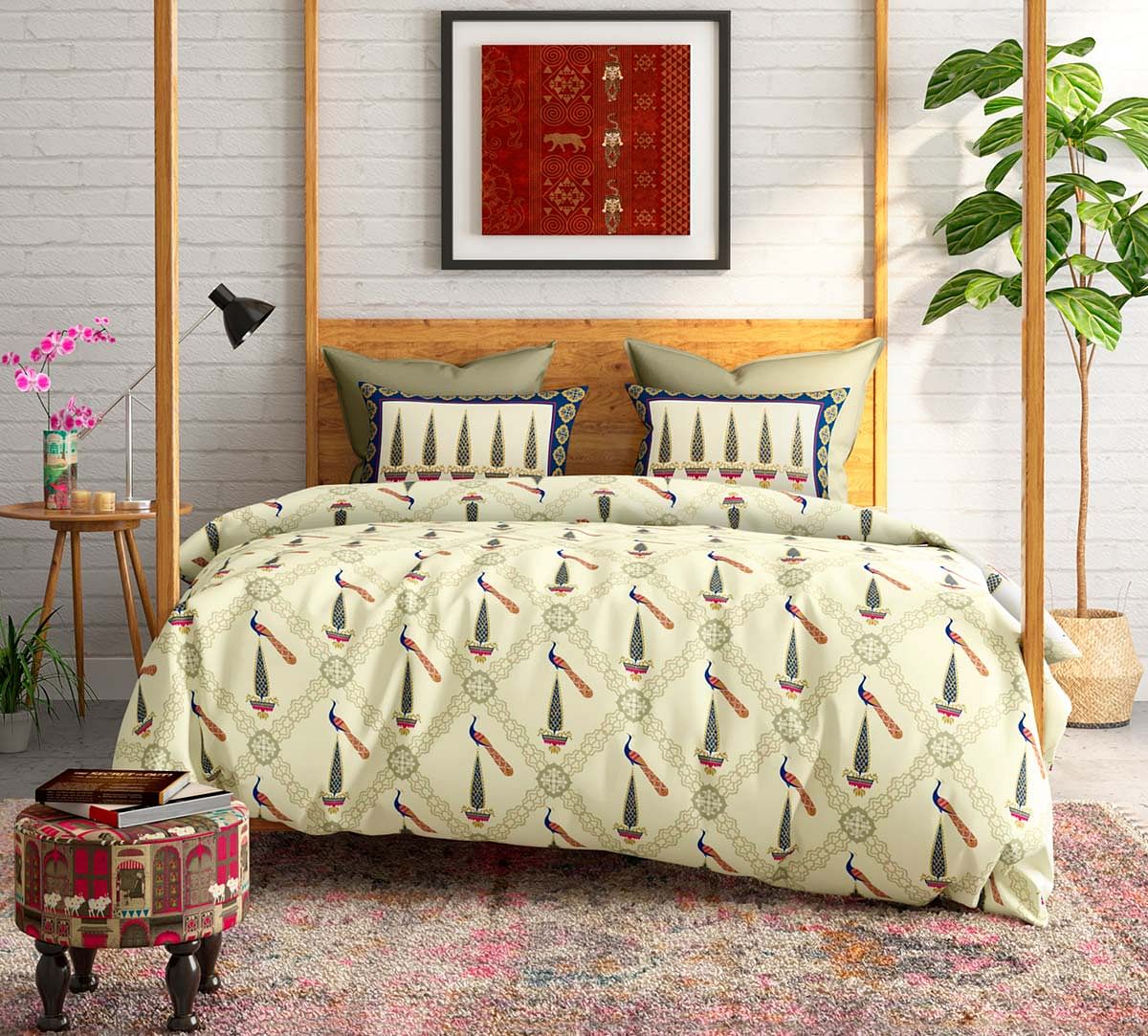 India Circus Conifer Peacock Bed Sheet Set