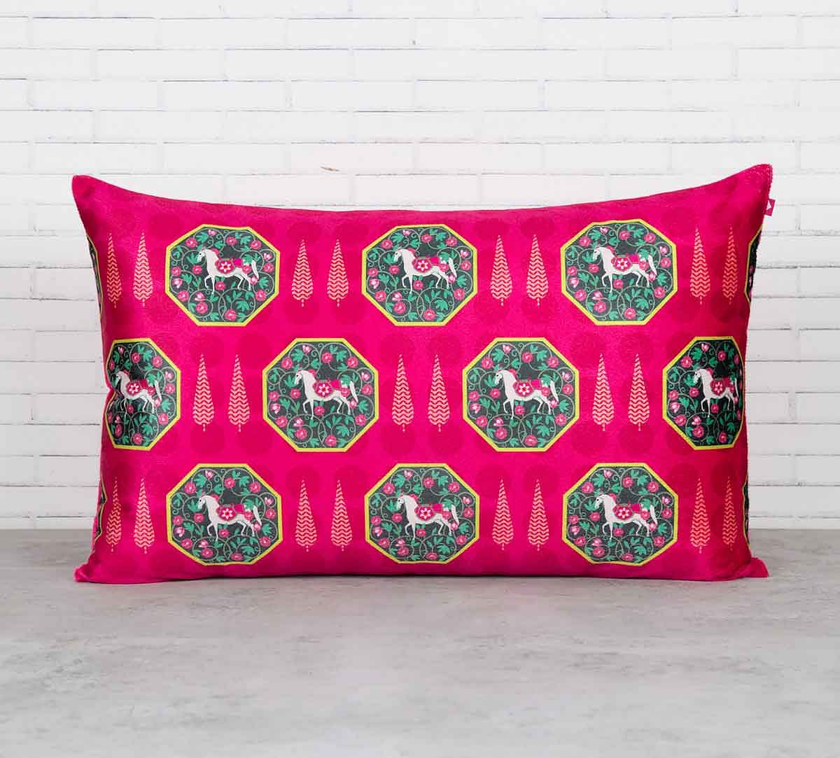 India Circus Conifer Spades and Stallion Reiteration Blended Velvet Cushion Cover