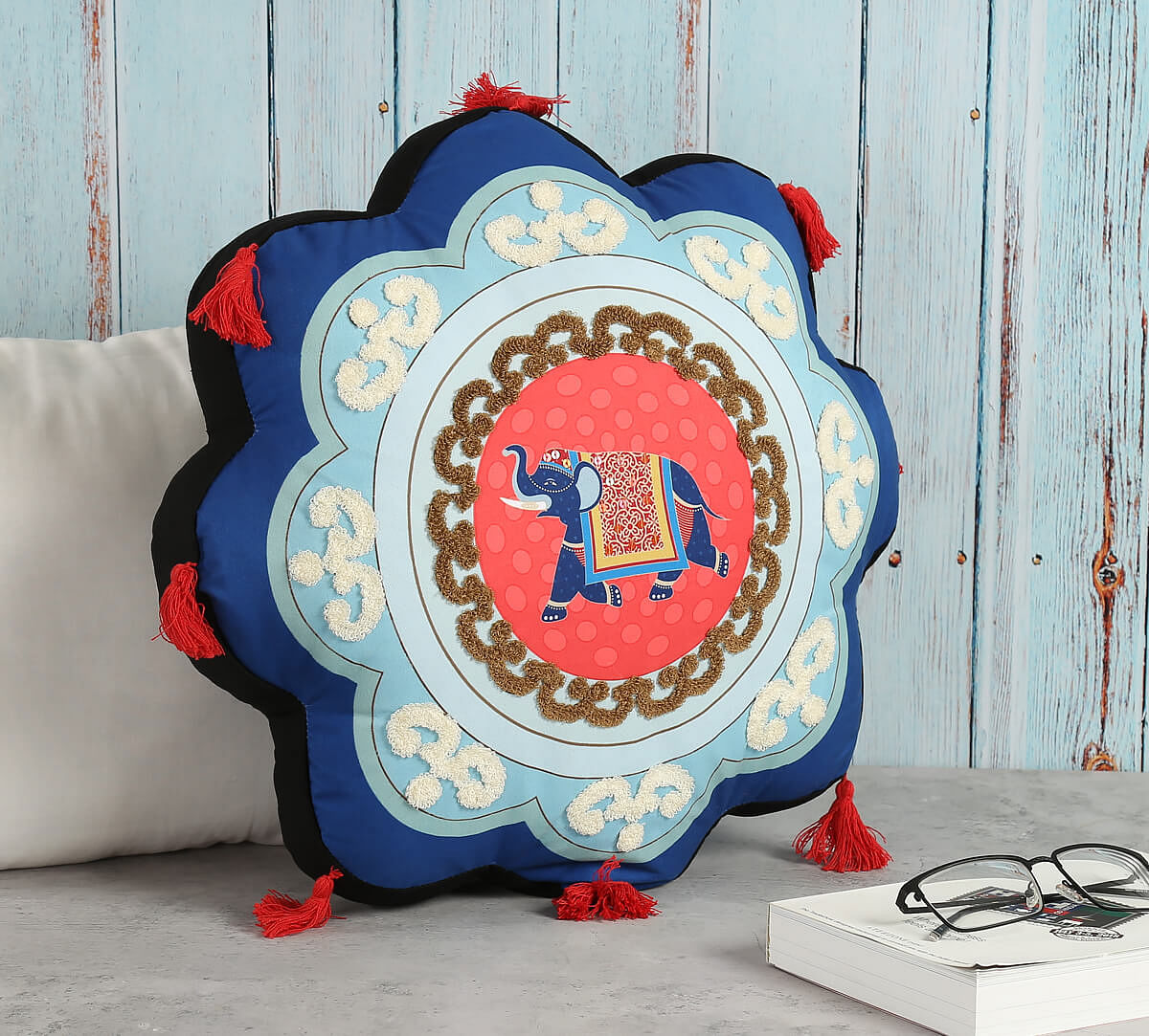 India Circus Eclectic Tusker Shaped Cushion