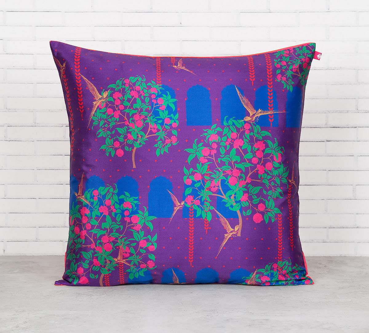 India Circus Eggplant Berry Pecker Blended Taf Silk Cushion Cover