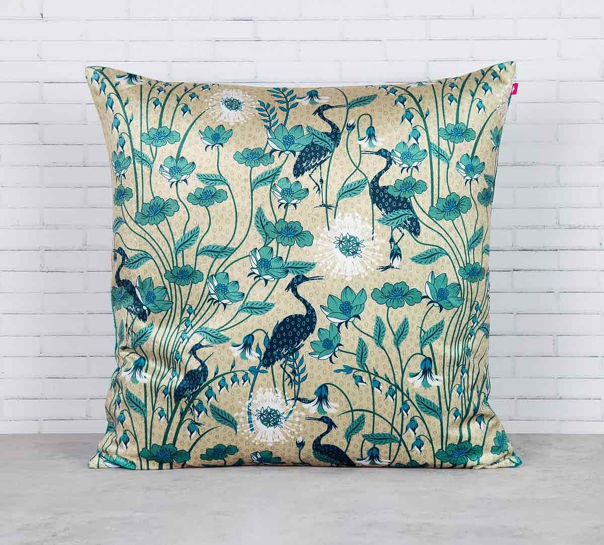 India Circus Egrets Botanical Treat Blended Velvet Cushion Cover