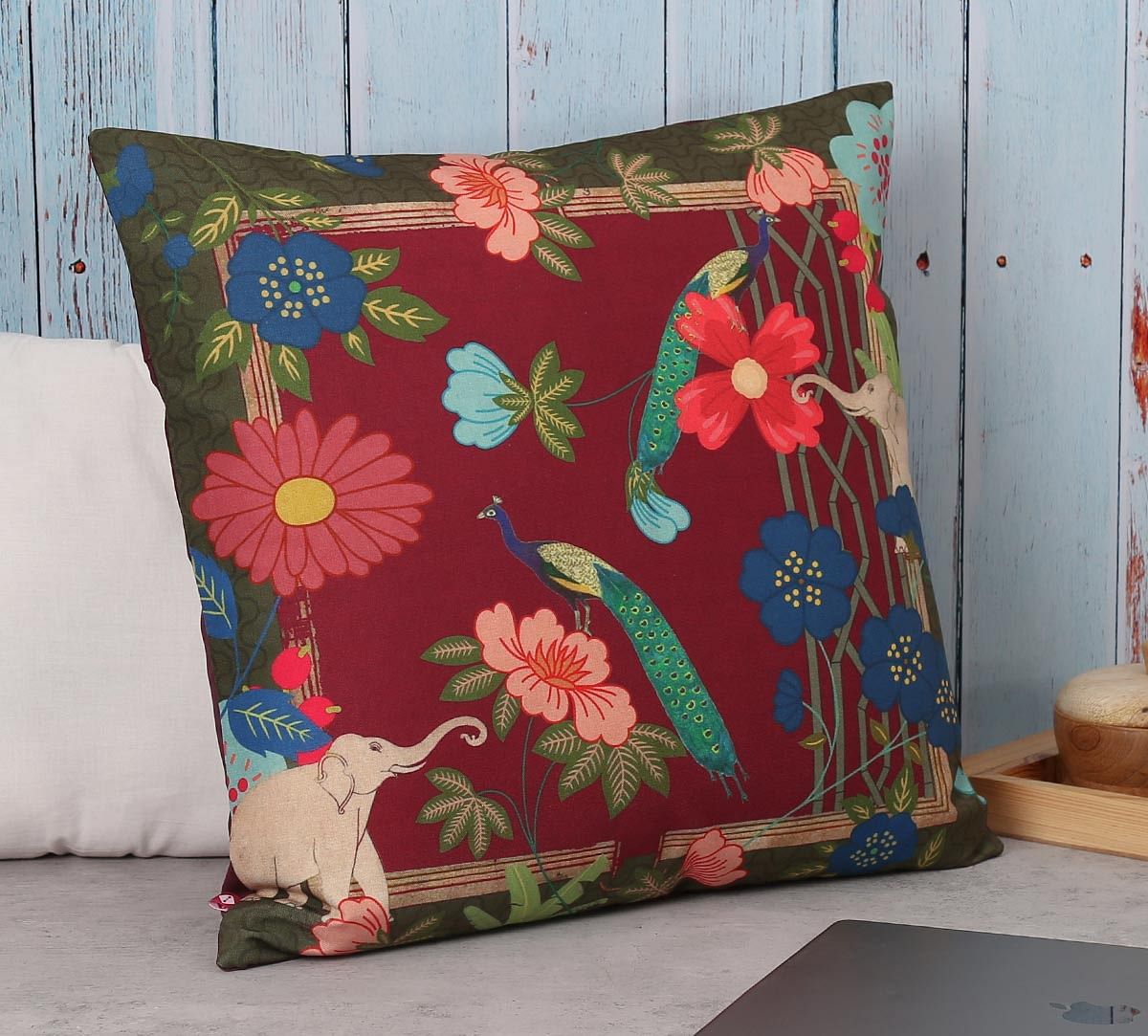 India Circus Fauna Darbar Canvas Cushion Cover