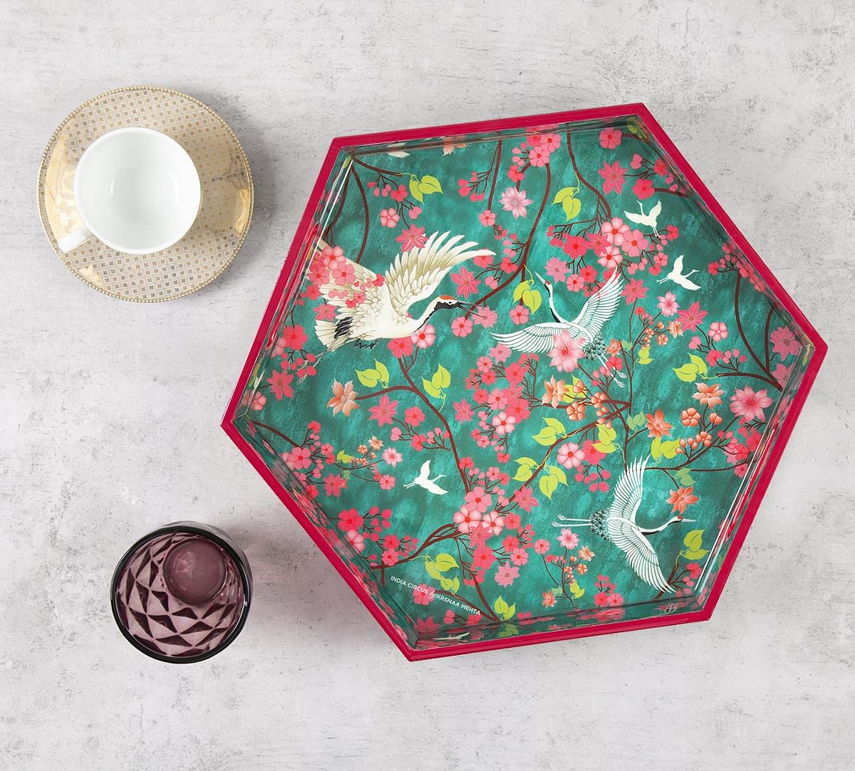 India Circus Flight of Cranes Hexagon Serving Tray