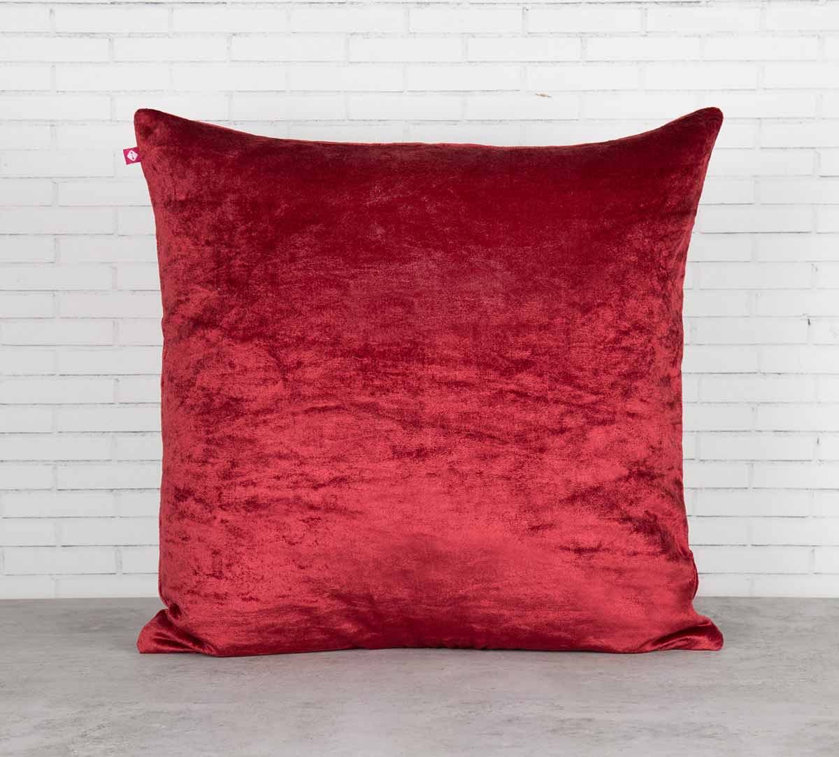 India Circus Floral Bandage Crimson Embroidered Velvet Cushion Cover